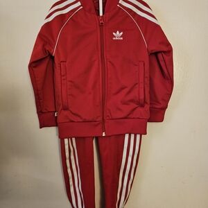 Adidas Red and White Matching Set with Iconic Stripes